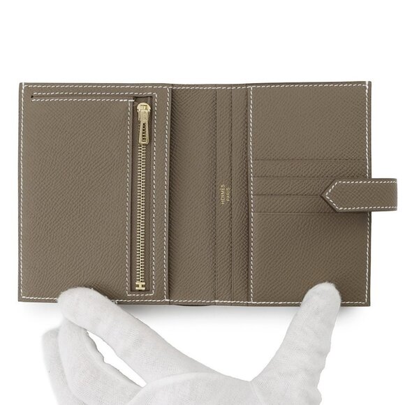 HERMES Bean compact Epsom Etoupe - Picture 7 of 10